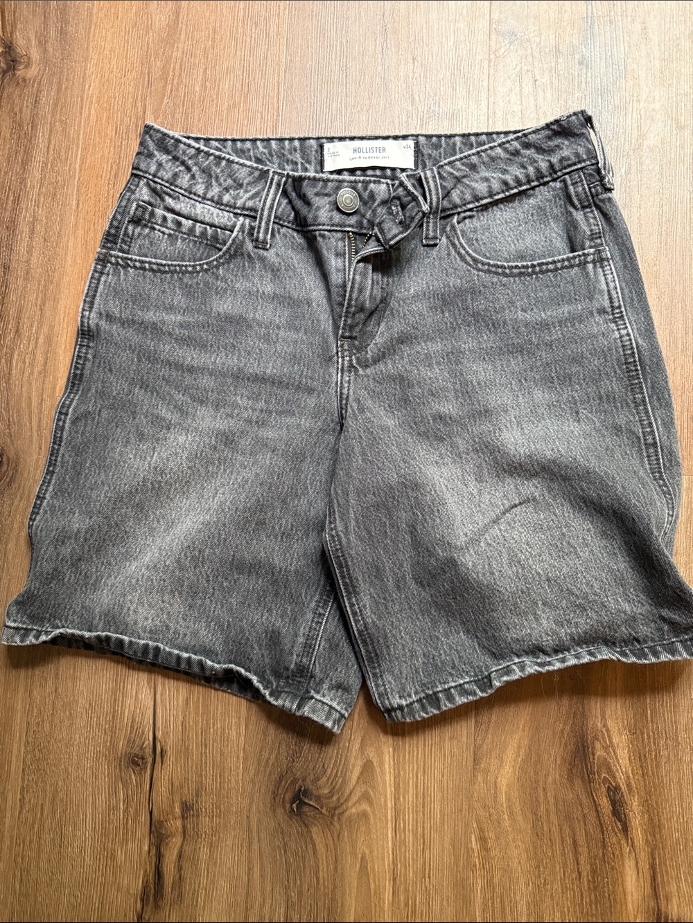 Hollister Women's Washed Charcoal High-Rise Denim Shorts